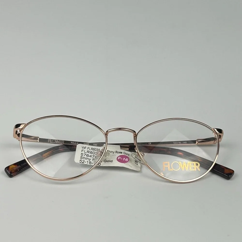 Flower FLR6039 Women's Eyeglasses Shiny Rose Gold Metal Full Rim 52-18-140 mm